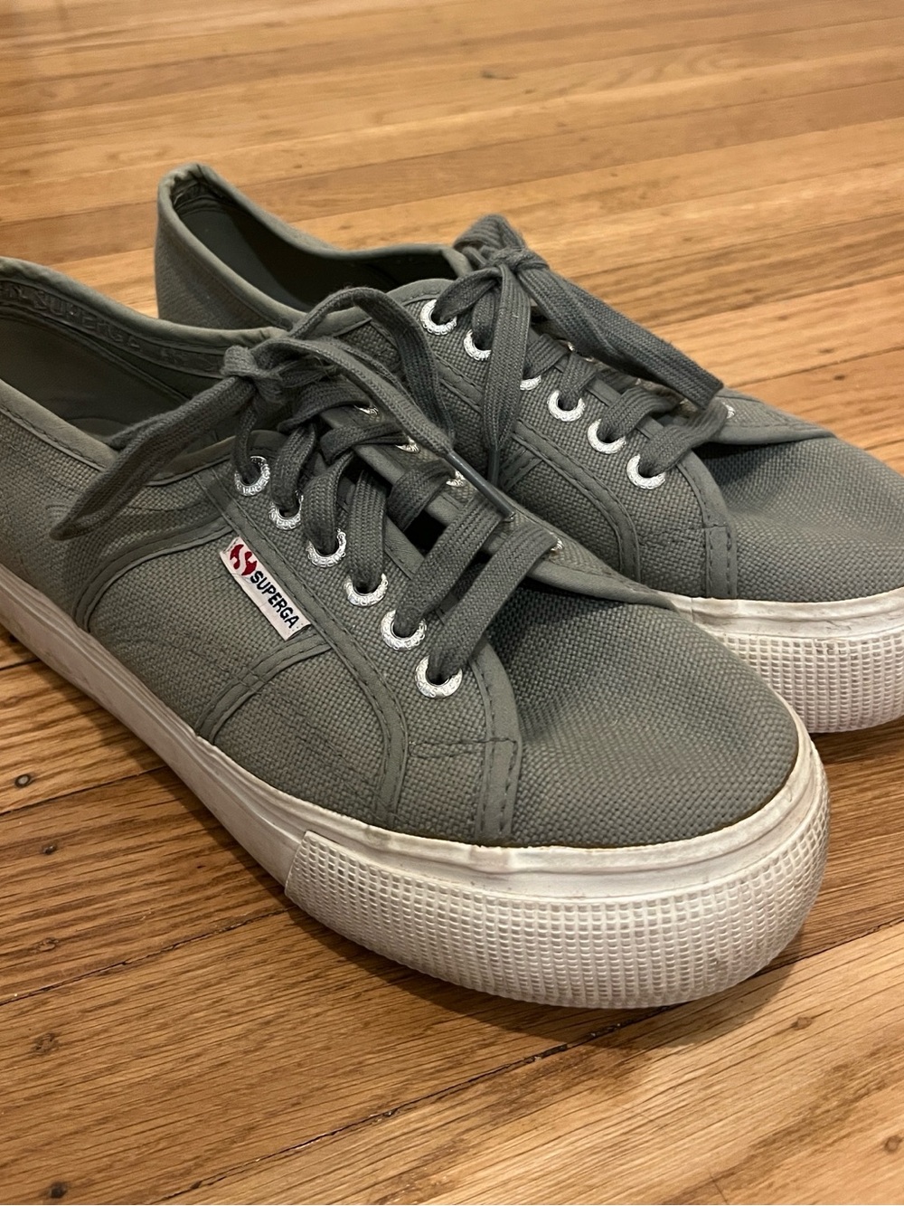 Superga Grey Platform Canvas Sneakers
